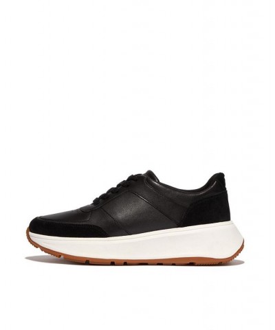 Women's F-Mode Leather or Suede Flatform Trainer Sneakers Black $55.50 Shoes