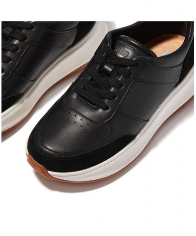 Women's F-Mode Leather or Suede Flatform Trainer Sneakers Black $55.50 Shoes