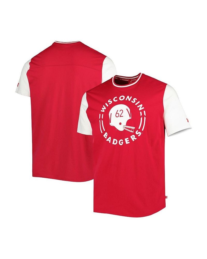 Men's Red and White Wisconsin Badgers Iconic Block T-shirt $29.69 T-Shirts