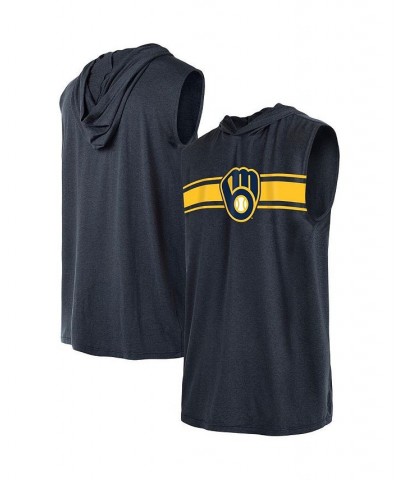 Men's Navy Milwaukee Brewers Sleeveless Pullover Hoodie $21.50 T-Shirts