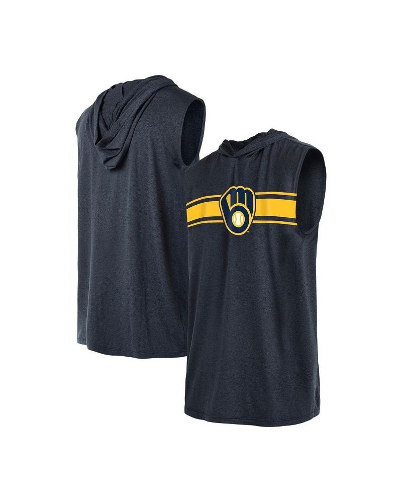 Men's Navy Milwaukee Brewers Sleeveless Pullover Hoodie $21.50 T-Shirts