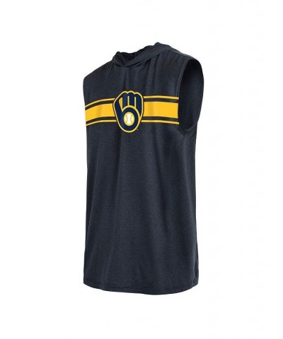 Men's Navy Milwaukee Brewers Sleeveless Pullover Hoodie $21.50 T-Shirts