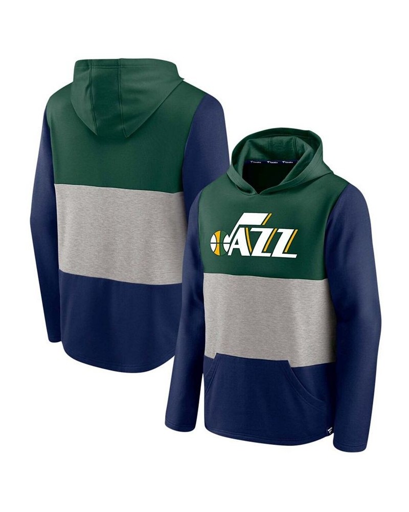 Men's Green and Navy Utah Jazz Linear Logo Comfy Colorblock Tri-Blend Pullover Hoodie $31.61 Sweatshirt