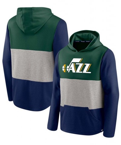 Men's Green and Navy Utah Jazz Linear Logo Comfy Colorblock Tri-Blend Pullover Hoodie $31.61 Sweatshirt