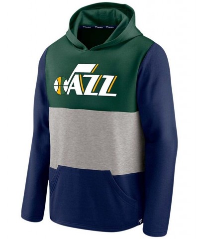 Men's Green and Navy Utah Jazz Linear Logo Comfy Colorblock Tri-Blend Pullover Hoodie $31.61 Sweatshirt