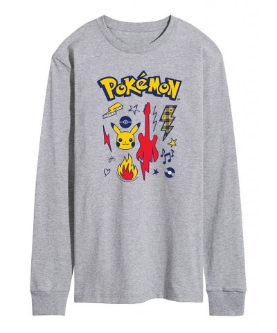 Men's Pokemon Punk Symbols Long Sleeve T-shirt Gray $24.36 T-Shirts