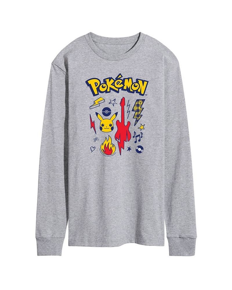 Men's Pokemon Punk Symbols Long Sleeve T-shirt Gray $24.36 T-Shirts