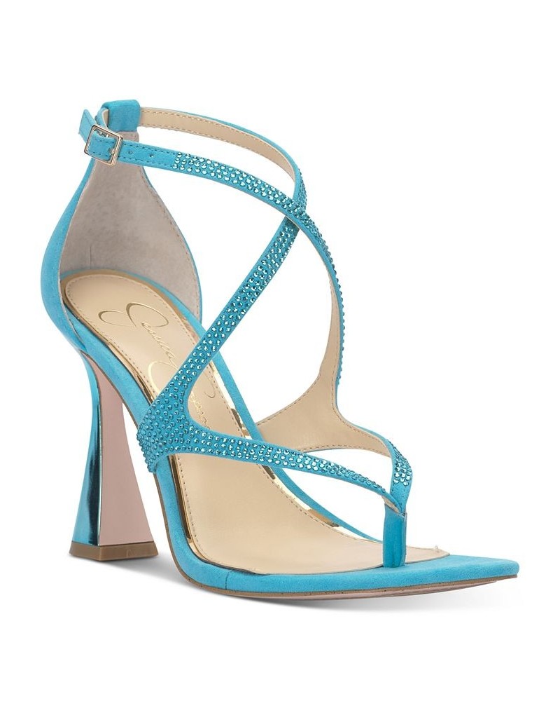 Women's Catarina Strappy Crisscross Dress Sandals Blue $51.23 Shoes