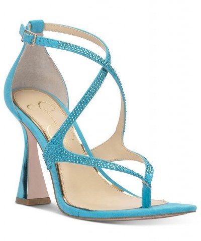 Women's Catarina Strappy Crisscross Dress Sandals Blue $51.23 Shoes