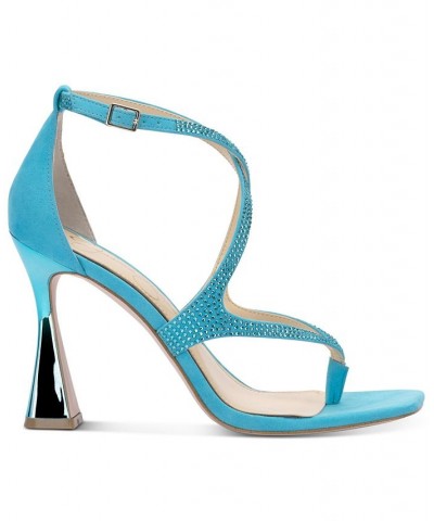 Women's Catarina Strappy Crisscross Dress Sandals Blue $51.23 Shoes