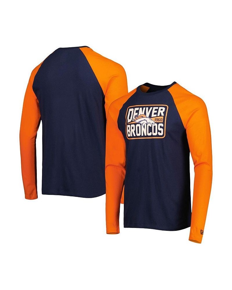 Men's Navy Denver Broncos Current Raglan Long Sleeve T-shirt $22.50 T-Shirts