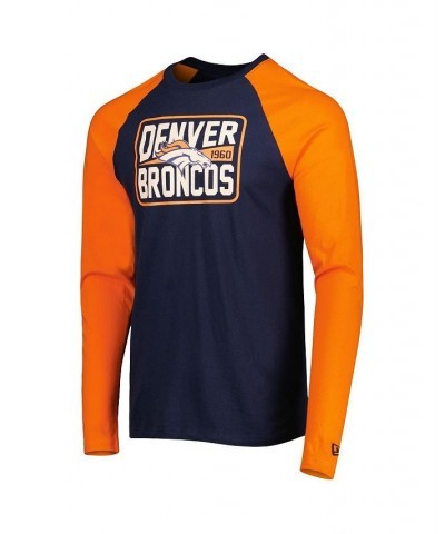 Men's Navy Denver Broncos Current Raglan Long Sleeve T-shirt $22.50 T-Shirts