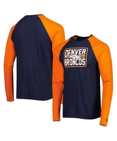 Men's Navy Denver Broncos Current Raglan Long Sleeve T-shirt $22.50 T-Shirts