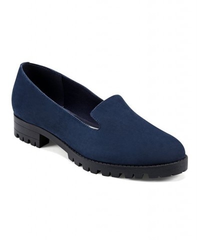 Women's Geneva Round Toe Casual Slip-on Loafers Blue $44.55 Shoes