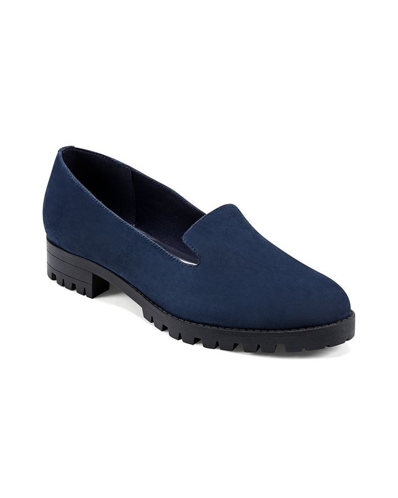 Women's Geneva Round Toe Casual Slip-on Loafers Blue $44.55 Shoes