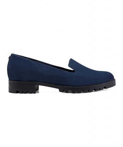 Women's Geneva Round Toe Casual Slip-on Loafers Blue $44.55 Shoes