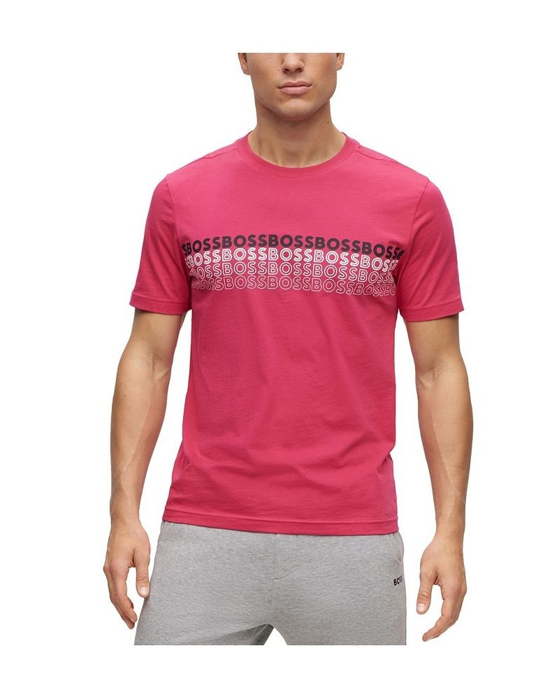 BOSS Men's Crew-Neck Cotton Multi-Colored Logos T-shirt Pink $37.44 T-Shirts