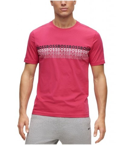 BOSS Men's Crew-Neck Cotton Multi-Colored Logos T-shirt Pink $37.44 T-Shirts