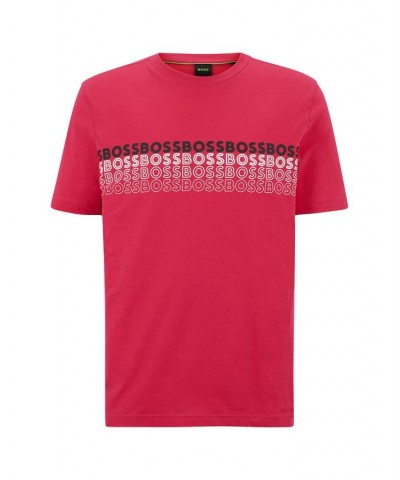 BOSS Men's Crew-Neck Cotton Multi-Colored Logos T-shirt Pink $37.44 T-Shirts