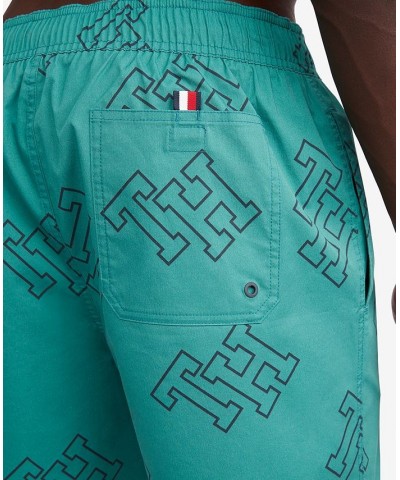 Men's Allover Monogram Print Drawstring 7" Swim Trunks Green $20.81 Swimsuits