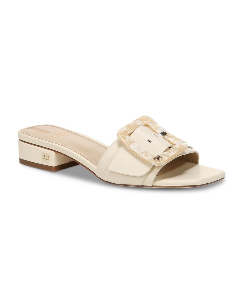 Deacon Block-Heel Buckled Slide Sandals White $57.40 Shoes