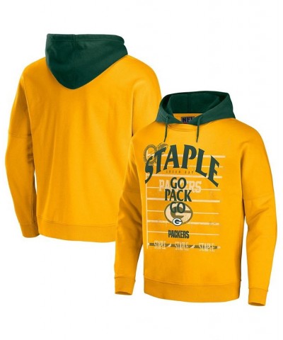 Men's NFL X Staple Yellow Green Bay Packers Oversized Gridiron Vintage-Like Wash Pullover Hoodie $31.39 Sweatshirt