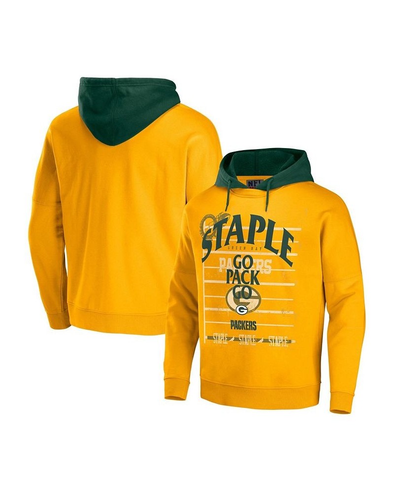 Men's NFL X Staple Yellow Green Bay Packers Oversized Gridiron Vintage-Like Wash Pullover Hoodie $31.39 Sweatshirt