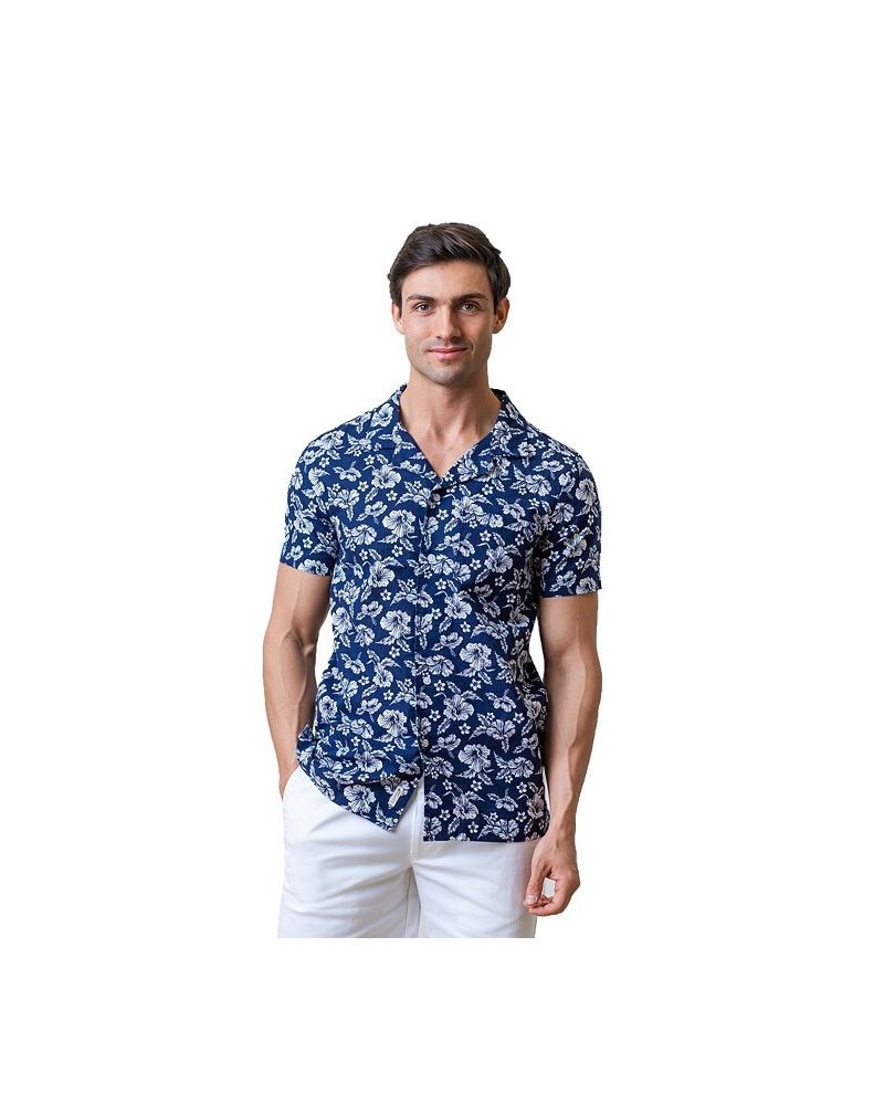 Mens' Linen Short Sleeve Camp Shirt Blue $18.43 Shirts