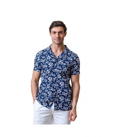 Mens' Linen Short Sleeve Camp Shirt Blue $18.43 Shirts