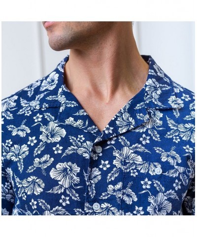 Mens' Linen Short Sleeve Camp Shirt Blue $18.43 Shirts