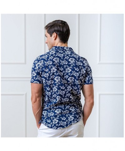 Mens' Linen Short Sleeve Camp Shirt Blue $18.43 Shirts