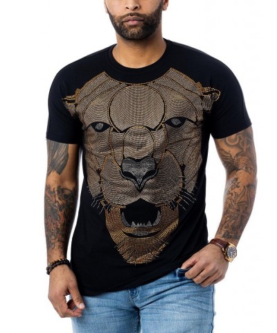 Men's Saber Tooth Tiger Rhinestone T-shirt Black $22.05 T-Shirts