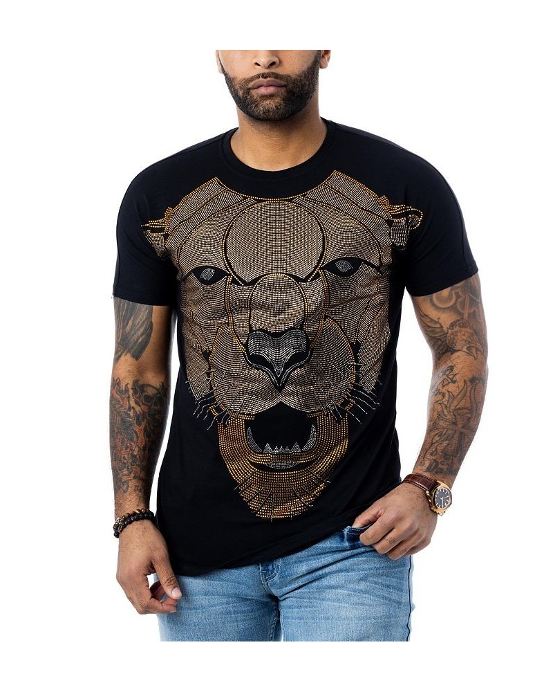 Men's Saber Tooth Tiger Rhinestone T-shirt Black $22.05 T-Shirts