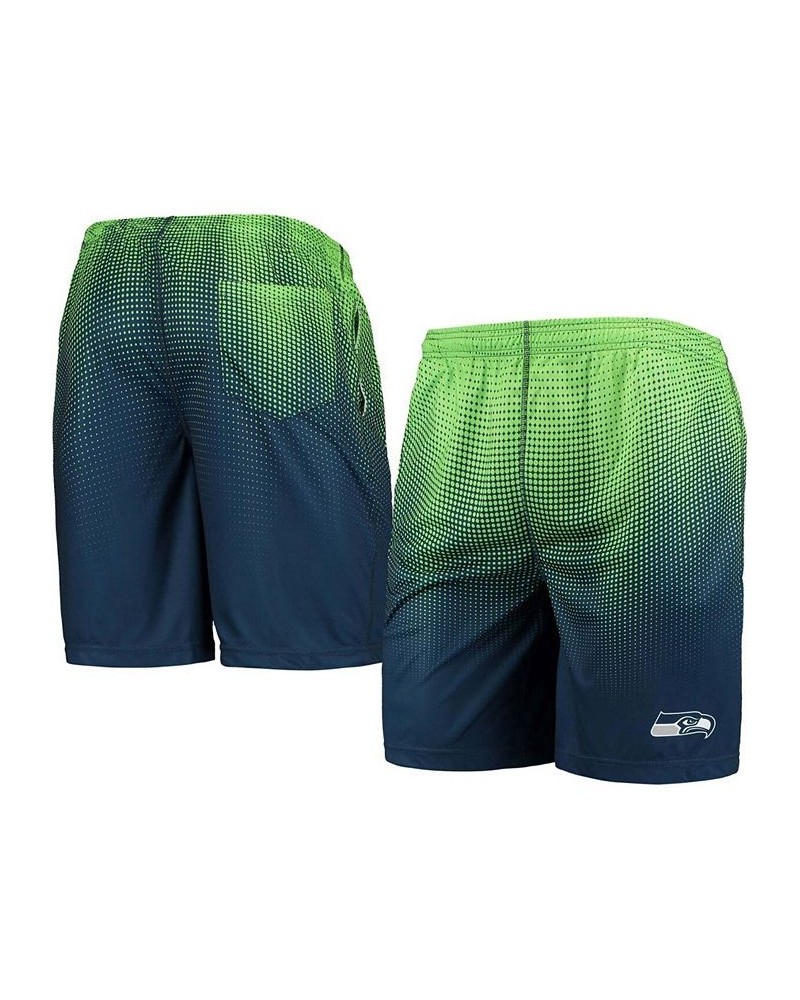 Men's College Navy and Neon Green Seattle Seahawks Pixel Gradient Training Shorts $18.00 Shorts