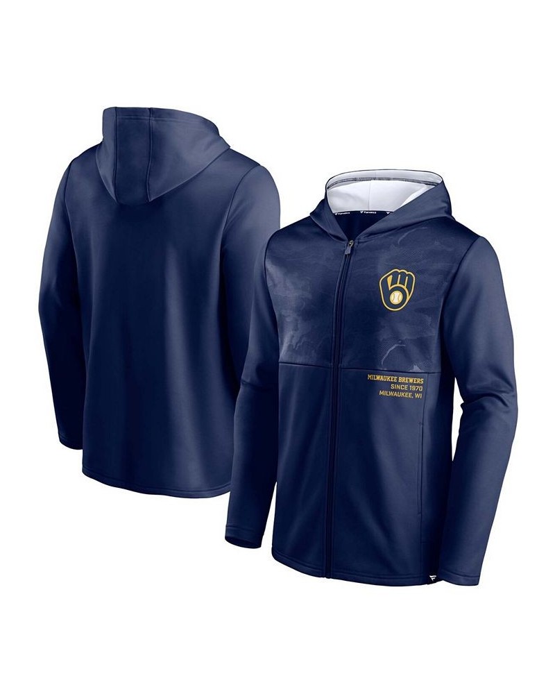 Men's Navy Milwaukee Brewers Primary Logo Full-Zip Hoodie $32.80 Sweatshirt