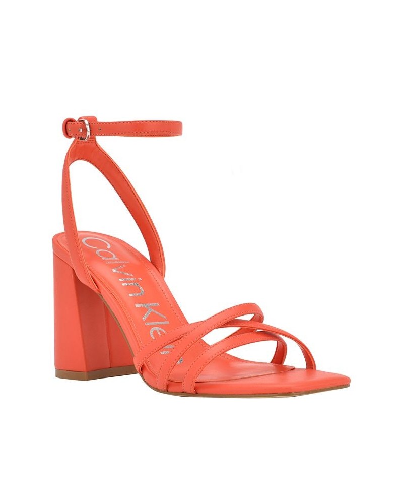 Women's Qalat Square Toe Block Heel Dress Sandals Orange $37.60 Shoes