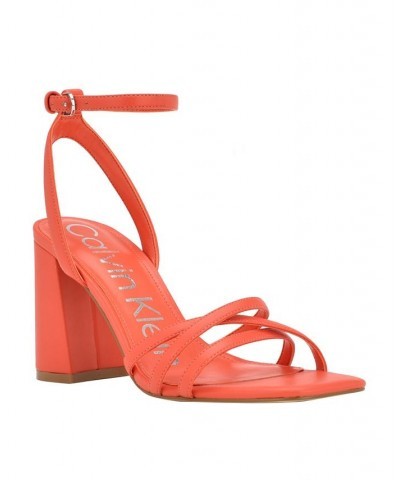 Women's Qalat Square Toe Block Heel Dress Sandals Orange $37.60 Shoes