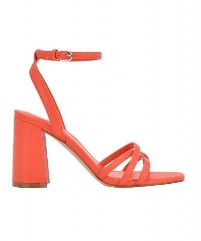 Women's Qalat Square Toe Block Heel Dress Sandals Orange $37.60 Shoes