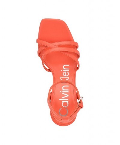 Women's Qalat Square Toe Block Heel Dress Sandals Orange $37.60 Shoes