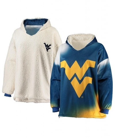 Men's Navy and White West Virginia Mountaineers Sherpa Big Logo Gradient Reversible Hoodeez $42.50 Sweatshirt