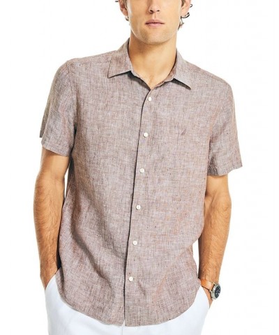 Men's Classic-Fit Solid Linen Short-Sleeve Shirt Brown $29.25 Shirts