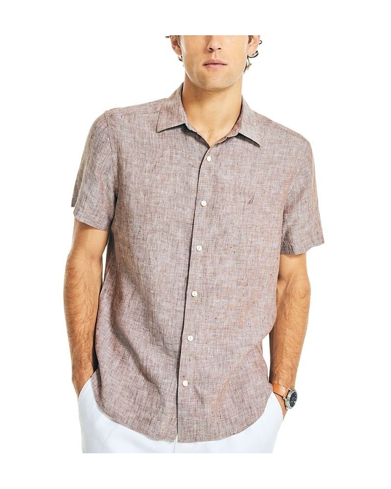 Men's Classic-Fit Solid Linen Short-Sleeve Shirt Brown $29.25 Shirts