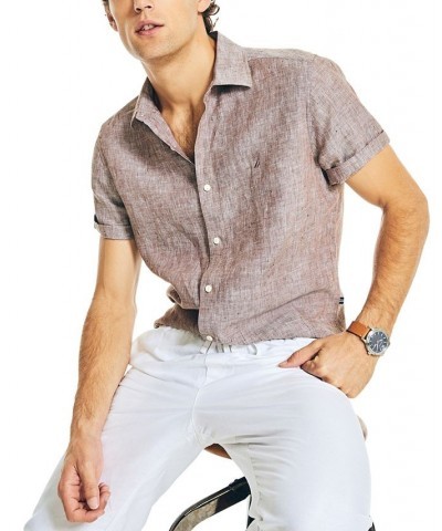 Men's Classic-Fit Solid Linen Short-Sleeve Shirt Brown $29.25 Shirts