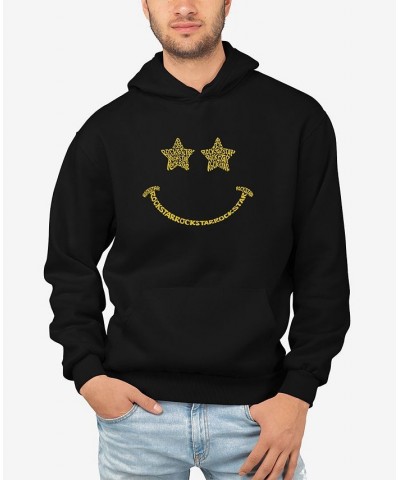 Men's Rock Star Smiley Word Art Long Sleeve Hooded Sweatshirt Black $34.79 Sweatshirt