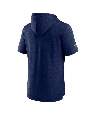 Men's Branded Heather Navy Nashville Predators Authentic Pro Road Performance Short Sleeve Pullover Hoodie $31.68 Sweatshirt