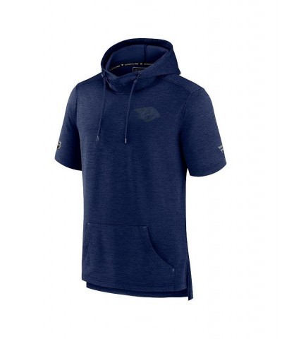 Men's Branded Heather Navy Nashville Predators Authentic Pro Road Performance Short Sleeve Pullover Hoodie $31.68 Sweatshirt