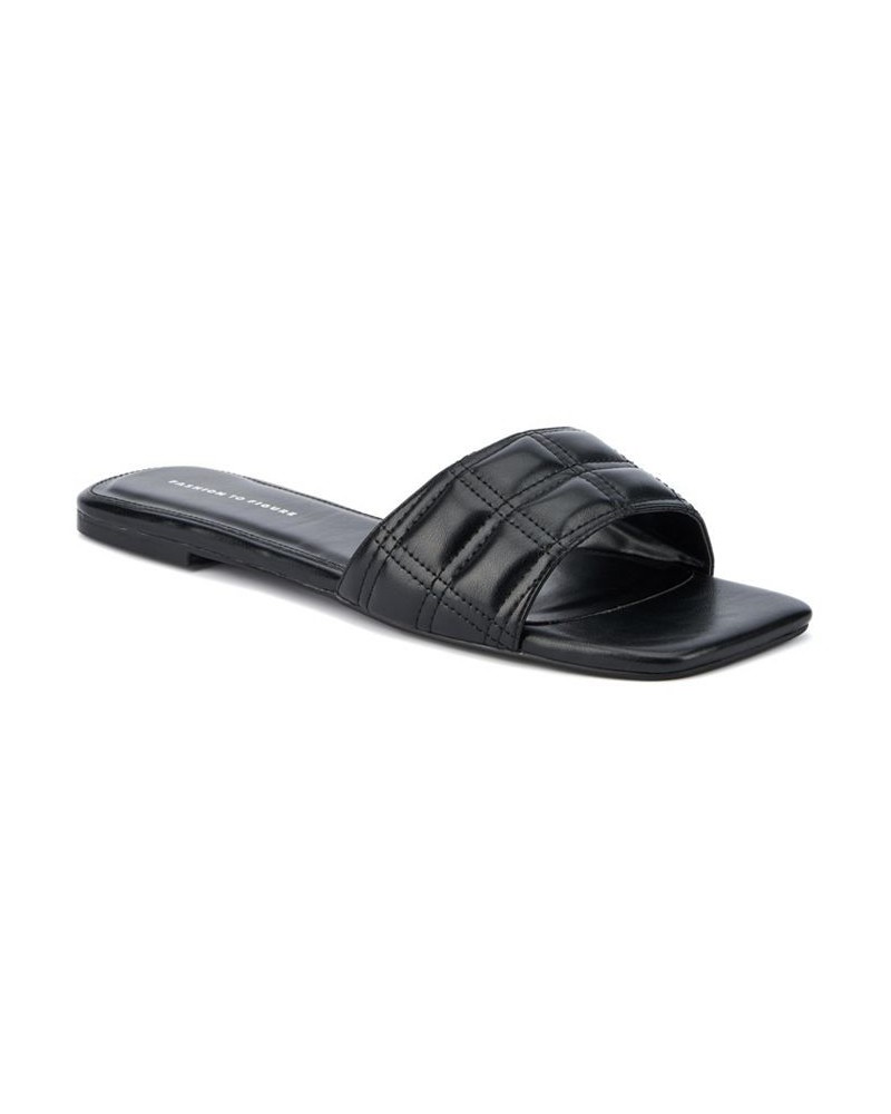 Women's Opal Wide Width Flats Sandals Black $33.64 Shoes