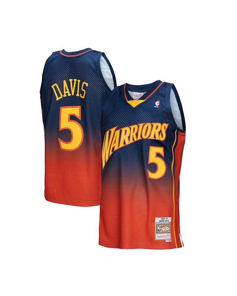 Men's Baron Davis Navy, Orange Golden State Warriors 2006/07 Hardwood Classics Fadeaway Swingman Player Jersey $61.60 Jersey