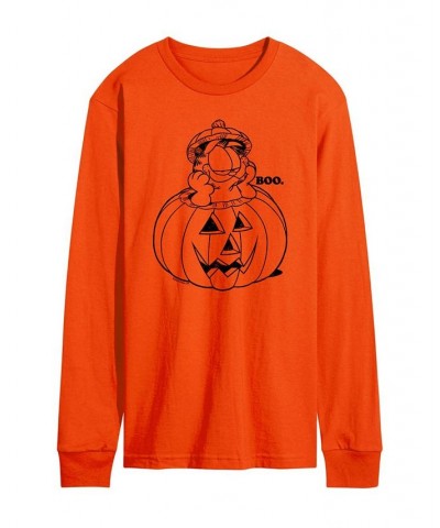 Men's Garfield Pumpkin Long Sleeve T-shirt Orange $19.74 T-Shirts