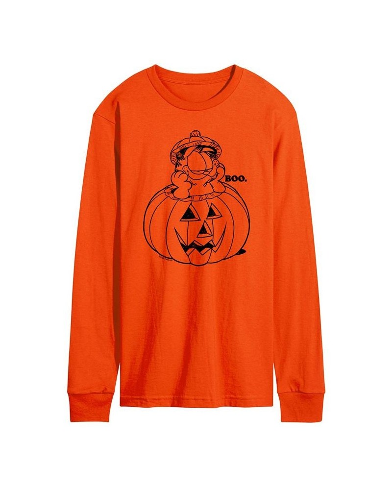 Men's Garfield Pumpkin Long Sleeve T-shirt Orange $19.74 T-Shirts